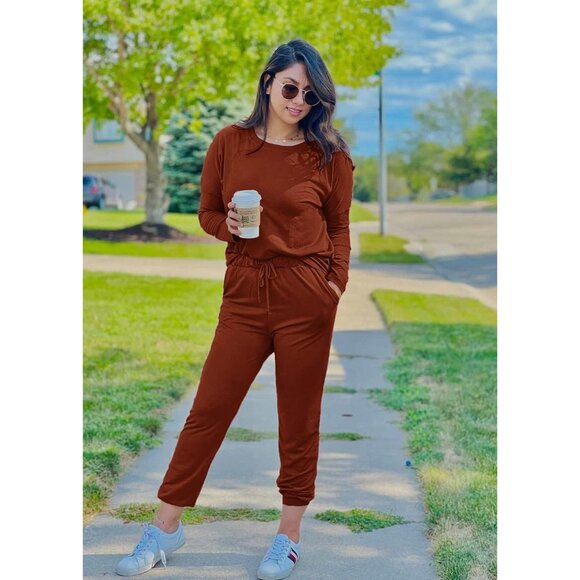 Women Fall Lounge Set Long Sleeve Tops High Waisted Joggers Spring Travel - Picture 5 of 5